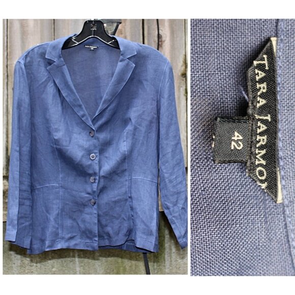 TARA JARMON Paris -"Ingrid" Lightweight Linen Blazer in Blue, 42, Made in France - Picture 2 of 10